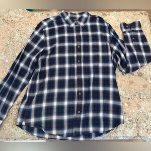 Vince Size XXL Blue Plaid Long Sleeve Button Down